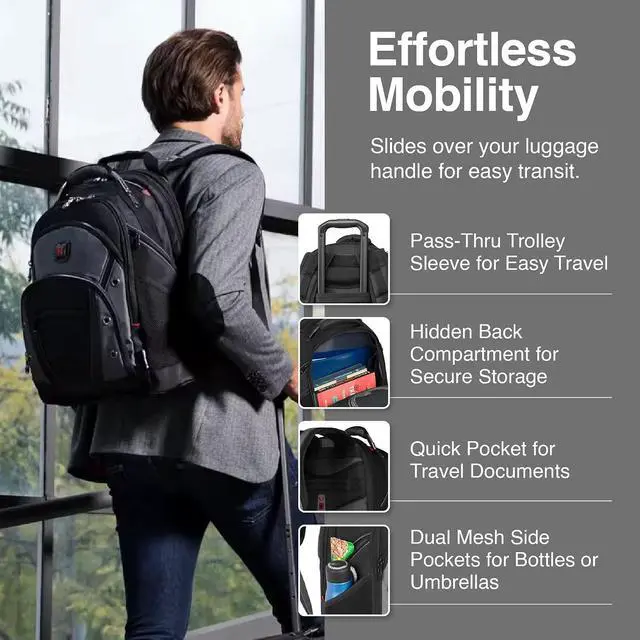 Alt view image 5 of 7 - Wenger Synergy Laptop Backpack, Fits 16 Inch Laptop, Men's and Women's Laptop Bag, Black/Grey | Fits 16 Inch Laptop, men's, bag