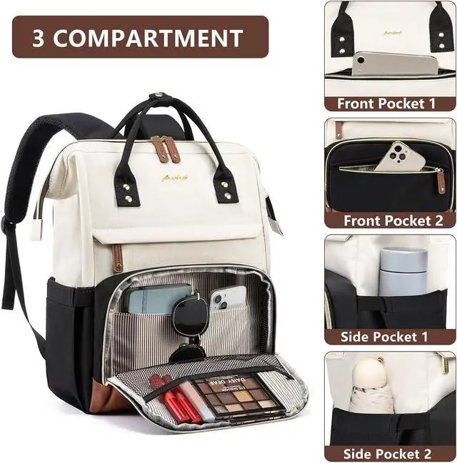 Alt view image 3 of 7 - Focdod Laptop Backpack for Women Work: Travel Backpack for Teacher Nurse 15.6 inch Laptop Bag Large Capacity BackPack Purse College Bookbag Computer Back pack Casual Daypack for Business