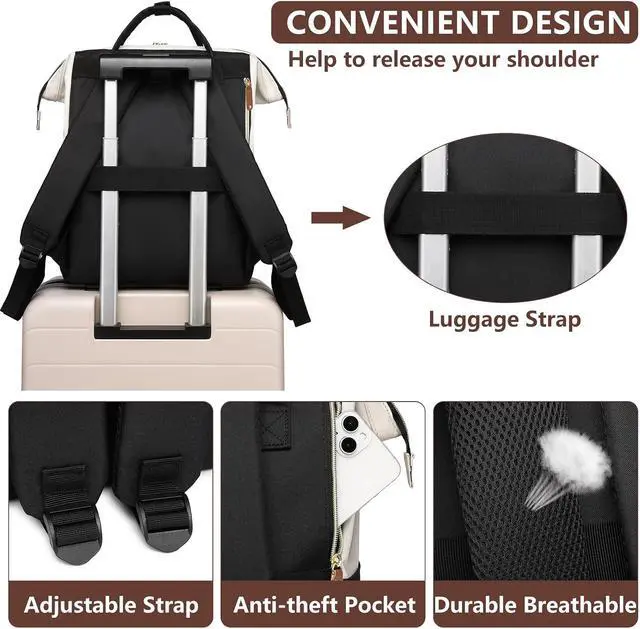Alt view image 4 of 7 - Focdod Laptop Backpack for Women Work: Travel Backpack for Teacher Nurse 15.6 inch Laptop Bag Large Capacity BackPack Purse College Bookbag Computer Back pack Casual Daypack for Business