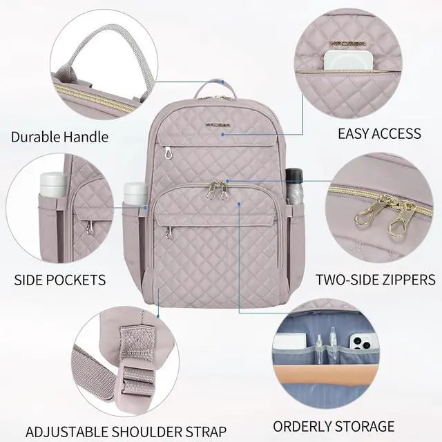 Alt view image 3 of 5 - KROSER 15.6 Inch Laptop Computer Backpack,College Travel Business Work Bag | Water-repellent fabric, multi-compartment,adjustable shoulder straps and luggage strap-Grey Pink