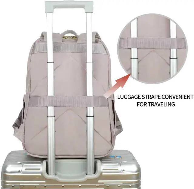Alt view image 4 of 5 - KROSER 15.6 Inch Laptop Computer Backpack,College Travel Business Work Bag | Water-repellent fabric, multi-compartment,adjustable shoulder straps and luggage strap-Grey Pink