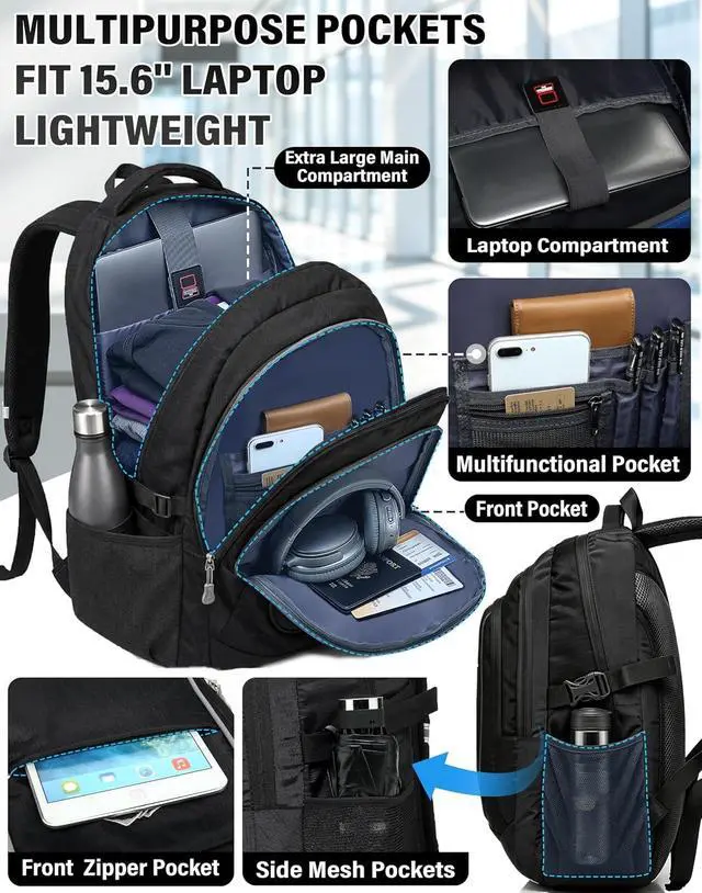 Alt view image 2 of 7 - ProEtrade Backpack Bookbag for College Sturdy Travel Business Hiking Fit Laptop Up to 15.6 Inch Multi Compartment Gifts for Men Women Night Light Reflective (Black)