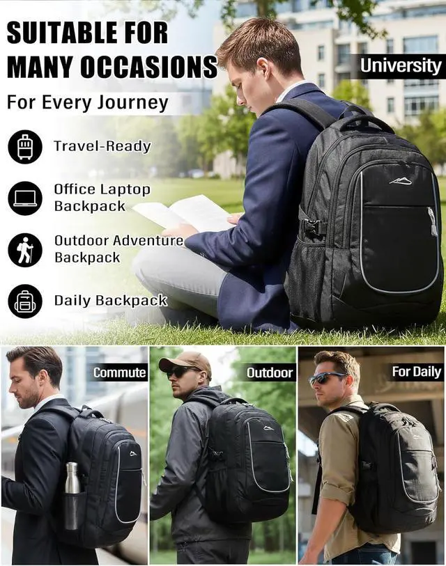 Alt view image 6 of 7 - ProEtrade Backpack Bookbag for College Sturdy Travel Business Hiking Fit Laptop Up to 15.6 Inch Multi Compartment Gifts for Men Women Night Light Reflective (Black)