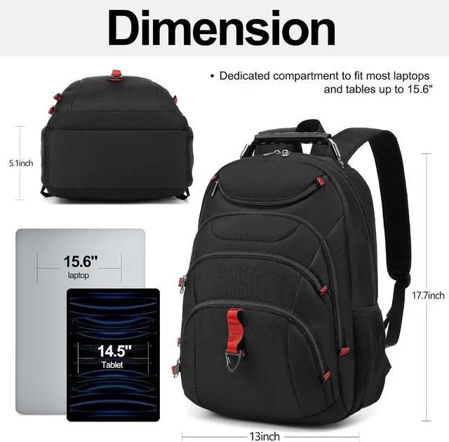 Alt view image 2 of 7 - Boavan Laptop Backpack for men, 15.6 inch Laptop Bag with USB Port, Waterproof Travel Work Backpack Purse, Anti-Theft Teacher Nurse Doctor Casual Bookbags Office Business backpackBlack