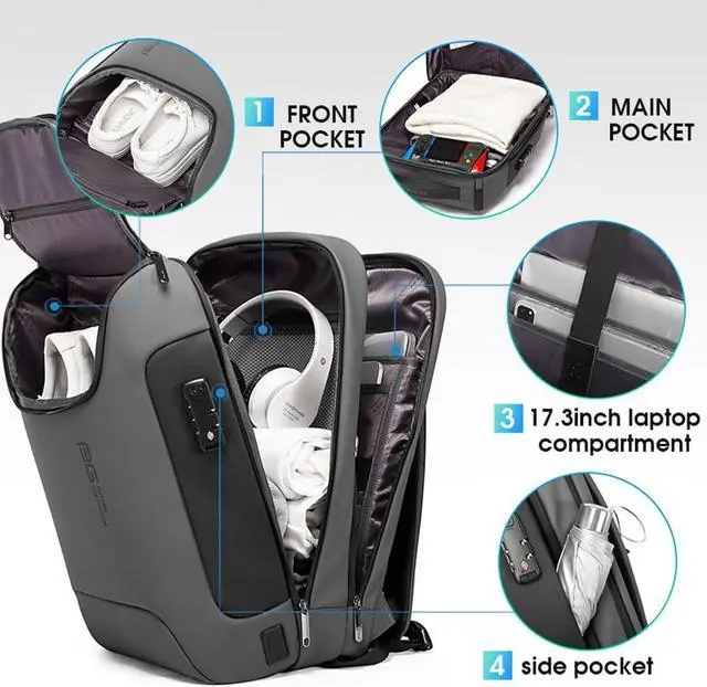 Alt view image 2 of 7 - BANGE Anti Theft Backpack With TSA Lock,Waterproof Backpacks With YKK Zipper, High Tech Business Backpack For Men And Women, Laptop Backpack Fits For 17.3 Inch Notebook
