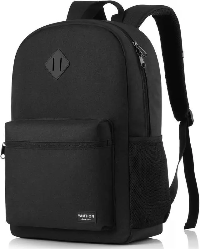 Main image of YAMTION Black Backpack for Women Men,Casual School Backpack Teen Boys and Girls 15.6 Inch Laptop Bookbag with USB Charger for College High School Travel Business