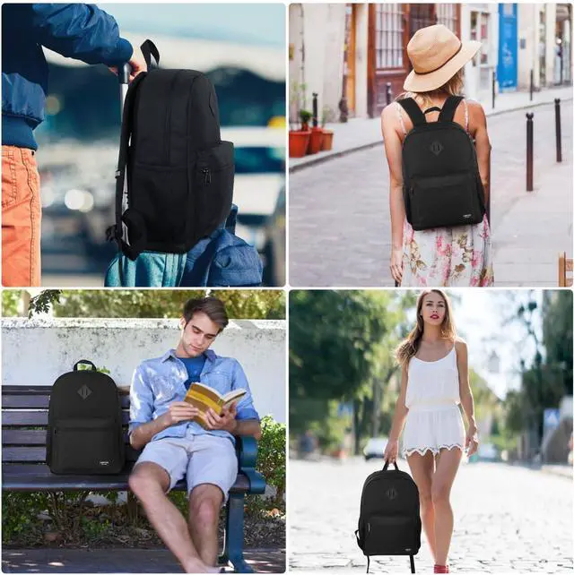 Alt view image 2 of 7 - YAMTION Black Backpack for Women Men,Casual School Backpack Teen Boys and Girls 15.6 Inch Laptop Bookbag with USB Charger for College High School Travel Business
