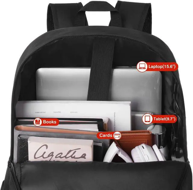 Alt view image 3 of 7 - YAMTION Black Backpack for Women Men,Casual School Backpack Teen Boys and Girls 15.6 Inch Laptop Bookbag with USB Charger for College High School Travel Business