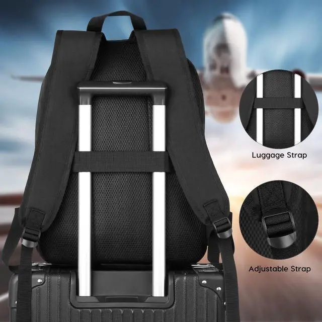 Alt view image 5 of 7 - YAMTION Black Backpack for Women Men,Casual School Backpack Teen Boys and Girls 15.6 Inch Laptop Bookbag with USB Charger for College High School Travel Business