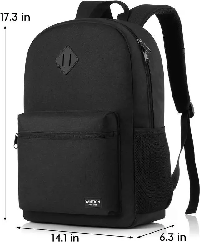 Alt view image 7 of 7 - YAMTION Black Backpack for Women Men,Casual School Backpack Teen Boys and Girls 15.6 Inch Laptop Bookbag with USB Charger for College High School Travel Business