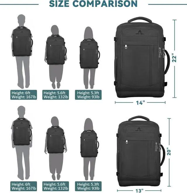 Alt view image 6 of 7 - AREYTECO Travel Backpack, Expandable Large Carry On Backpack for Men Women | 40L-50L Expandable Travel Backpack,Airline Aprroved,Business Suitcase Weekender Luggage Backpack,Gifts for Traveler,Black