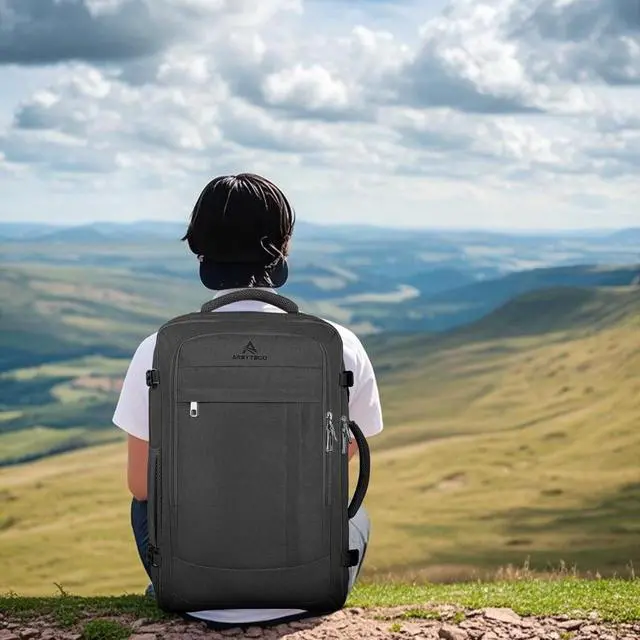 Alt view image 7 of 7 - AREYTECO Travel Backpack, Expandable Large Carry On Backpack for Men Women | 40L-50L Expandable Travel Backpack,Airline Aprroved,Business Suitcase Weekender Luggage Backpack,Gifts for Traveler,Black