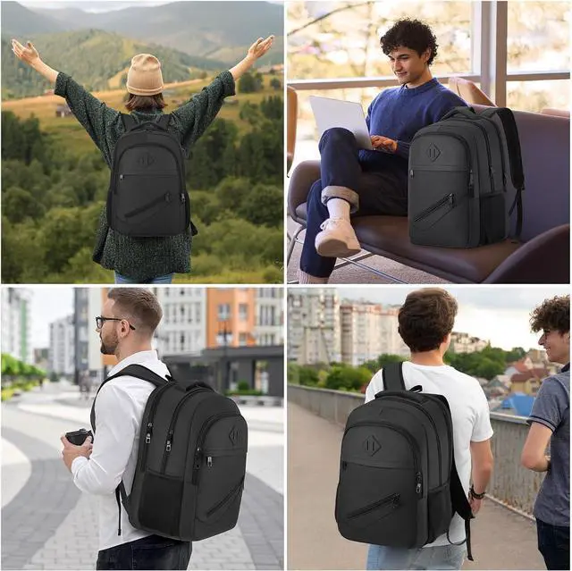 Alt view image 7 of 7 - BIKROD Backpack for Men and Women, School Backpacks for Teen Boys Girls, Water Resistant Sturdy Anti Theft Travel Laptop Backpack, Black Student Bookbag Fits 15.6 Inch Laptop, Gifts