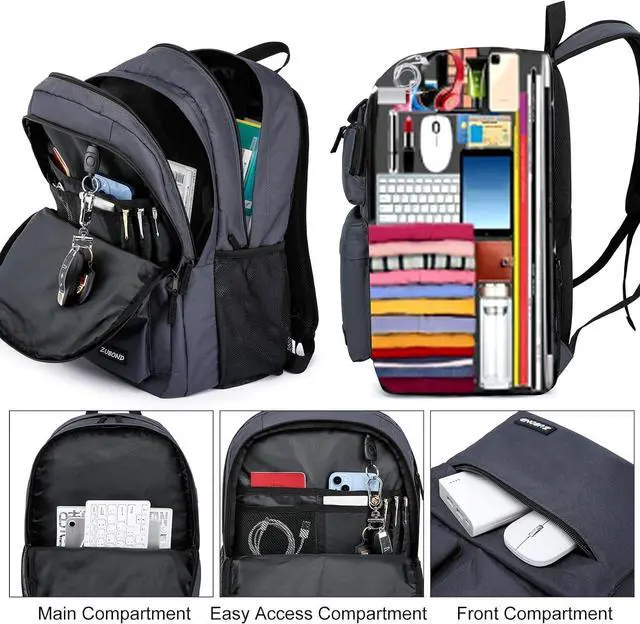 Alt view image 2 of 7 - ZUBOND Backpack for Men & Women, Backpacks for School Teen Boys & Girl, Student Bookbag 15.6 inch Laptop Compartment for High Middle School, Black Travel Casual Bag