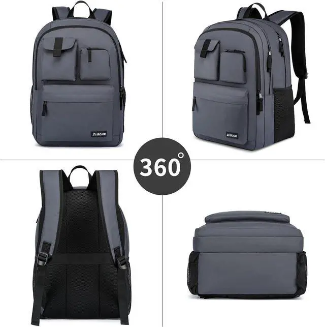 Alt view image 4 of 7 - ZUBOND Backpack for Men & Women, Backpacks for School Teen Boys & Girl, Student Bookbag 15.6 inch Laptop Compartment for High Middle School, Black Travel Casual Bag