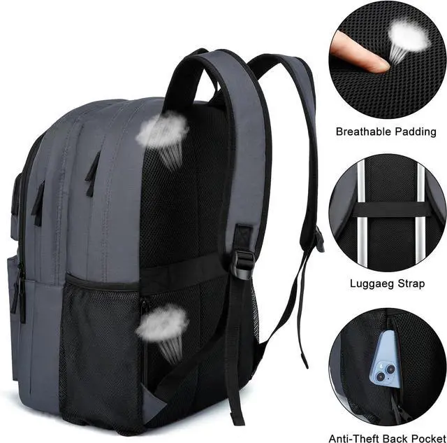 Alt view image 5 of 7 - ZUBOND Backpack for Men & Women, Backpacks for School Teen Boys & Girl, Student Bookbag 15.6 inch Laptop Compartment for High Middle School, Black Travel Casual Bag