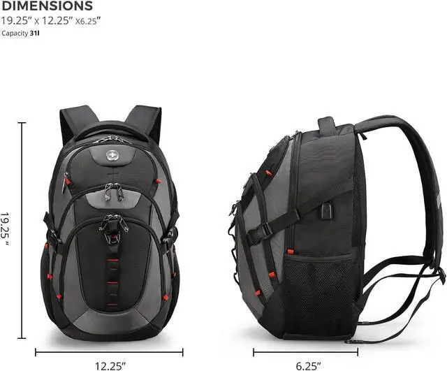 Alt view image 7 of 7 - Swissdigital Design Laptop Backpack with USB Charging Port, Travel Backpack Fits 15.6 inches Computer, 31l College School Backpack for Men, Black/Grey | SD803-02