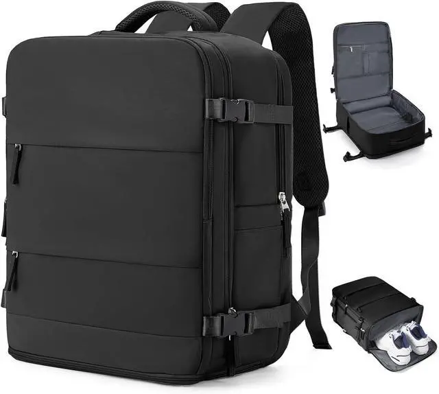 Main image of coowoz Large Travel Backpack Carry On for Women Man Black Waterproof Gym Backpacks with Laptop Compartment Mochila de Viaje Teacher Personal Item Backpack Rucksack Airplane Accessories Must Haves