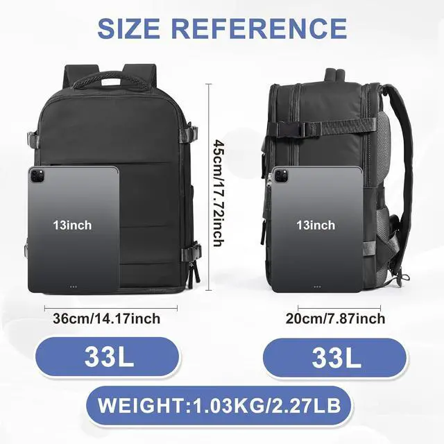 Alt view image 3 of 7 - coowoz Large Travel Backpack Carry On for Women Man Black Waterproof Gym Backpacks with Laptop Compartment Mochila de Viaje Teacher Personal Item Backpack Rucksack Airplane Accessories Must Haves