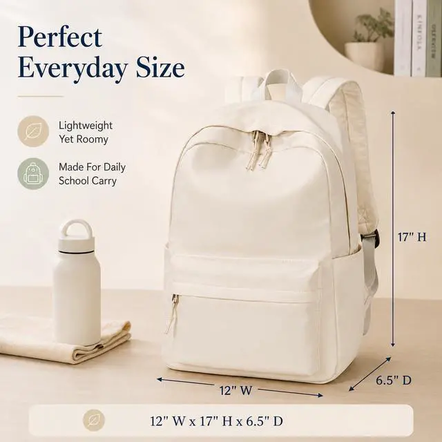 Alt view image 2 of 7 - Bluboon School Backpack for Teen Girls Women Laptop Backpack College Bookbags Middle School Travel Work Commuter Back Pack(Solid Beige)