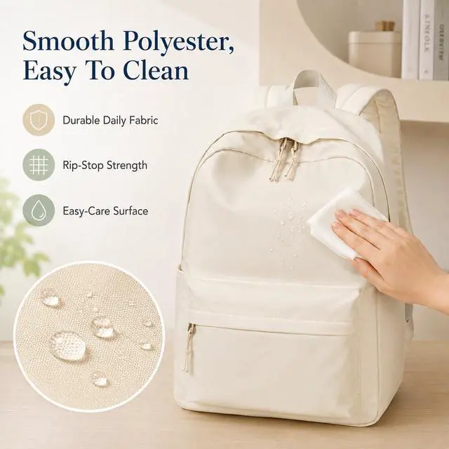 Alt view image 4 of 7 - Bluboon School Backpack for Teen Girls Women Laptop Backpack College Bookbags Middle School Travel Work Commuter Back Pack(Solid Beige)