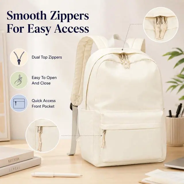 Alt view image 5 of 7 - Bluboon School Backpack for Teen Girls Women Laptop Backpack College Bookbags Middle School Travel Work Commuter Back Pack(Solid Beige)