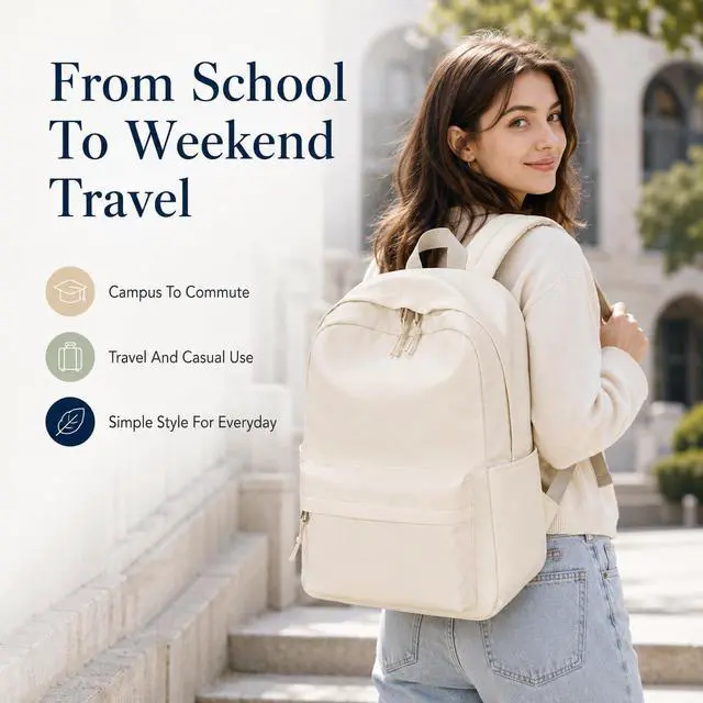 Alt view image 6 of 7 - Bluboon School Backpack for Teen Girls Women Laptop Backpack College Bookbags Middle School Travel Work Commuter Back Pack(Solid Beige)