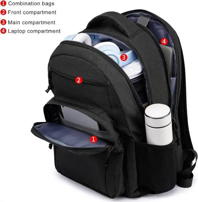 Alt view image 3 of 6 - Backpack for Boys, Sturdy Backpack 36L for Boys Middle High School | 600D Water-Resistant Laptop Bag with 17.3 Inch Compartment, Ergonomic Anti-Theft Student Bookbag, Black