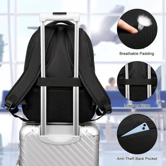 Alt view image 5 of 6 - ZUBOND Backpack for Men and Women, Backpacks for School Teen Boys, Business Travel Water Resistant Sturdy 15.6 Inch Laptops Back Pack, College School Computer Bag Gift, Black