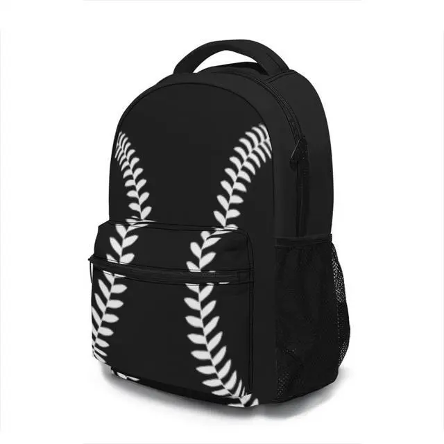 Alt view image 2 of 6 - Miaoquhe Black Baseball Backpacks School Bookbag for Kids Sport Softball Backpacks Laptop Shoulder Bag for Women Girls Men Boys School Casual Daypack for Travel Hiking Camping