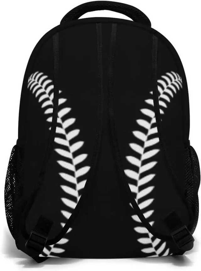 Alt view image 3 of 6 - Miaoquhe Black Baseball Backpacks School Bookbag for Kids Sport Softball Backpacks Laptop Shoulder Bag for Women Girls Men Boys School Casual Daypack for Travel Hiking Camping