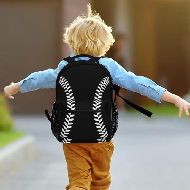 Alt view image 4 of 6 - Miaoquhe Black Baseball Backpacks School Bookbag for Kids Sport Softball Backpacks Laptop Shoulder Bag for Women Girls Men Boys School Casual Daypack for Travel Hiking Camping