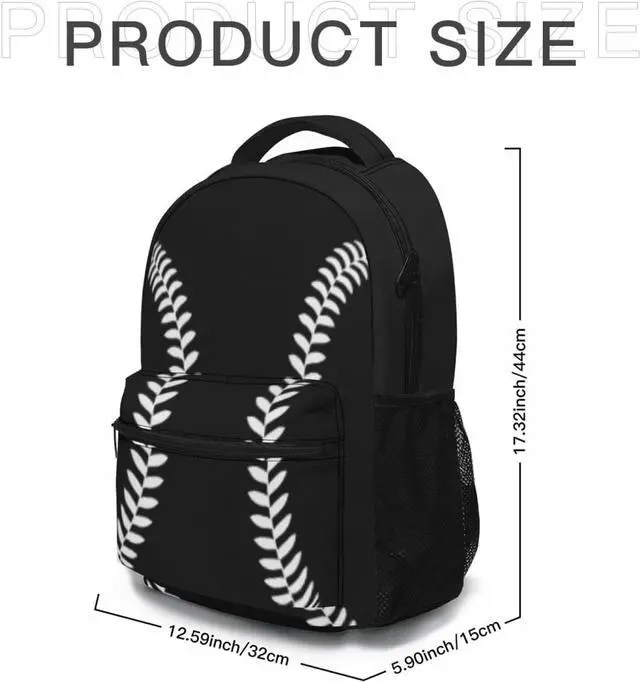 Alt view image 6 of 6 - Miaoquhe Black Baseball Backpacks School Bookbag for Kids Sport Softball Backpacks Laptop Shoulder Bag for Women Girls Men Boys School Casual Daypack for Travel Hiking Camping