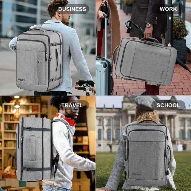 Alt view image 6 of 6 - Carry On Backpack, 50L Extra Large Travel Backpack | Expandable, Anti-Theft, Shoe Compartment, Luggage Suitcase for Men & Women Daypack Lightweight Business Weekender Bag, Grey