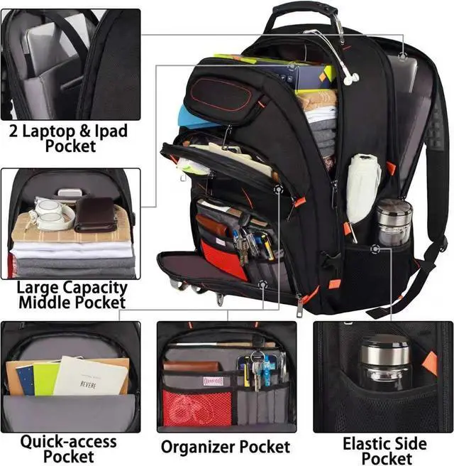 Alt view image 4 of 5 - Travel Laptop Backpack,Extra Large 18.4 inch Gaming Laptop Backpacks,Big Capacity TSA Friendly RFID Anti Theft Pocket College unisex Heavy Duty Computer bag, 21.5*16.3*9.9 inch