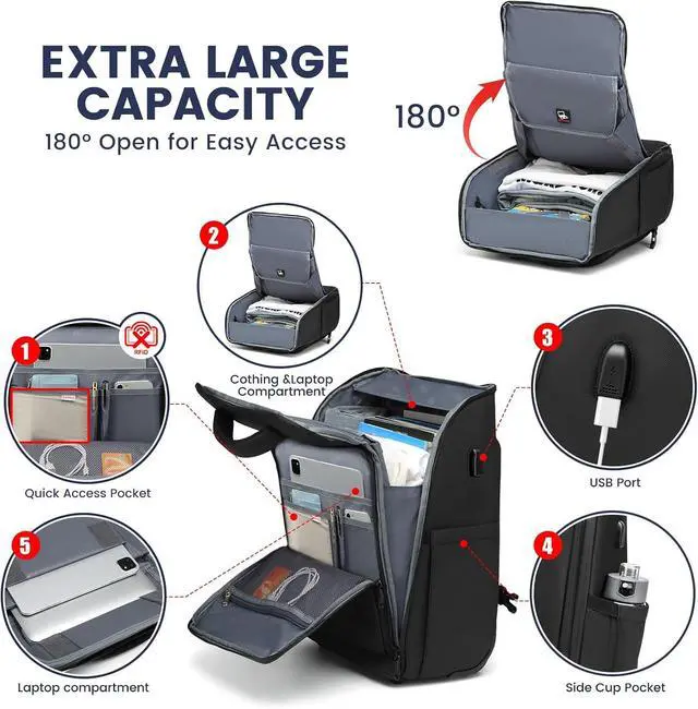 Alt view image 3 of 7 - Rolling Backpack with Wheels, Waterproof Wheeled Backpack with USB Ports for Men Women, 15.6 Inch Travel Laptop Backpack with Wheels for Adults, Roller Carry-On Luggage Bag for Business Work