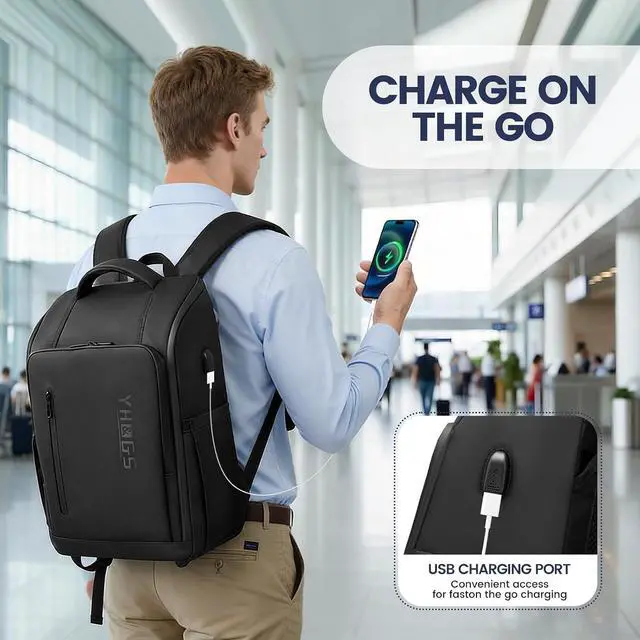 Alt view image 6 of 7 - Rolling Backpack with Wheels, Waterproof Wheeled Backpack with USB Ports for Men Women, 15.6 Inch Travel Laptop Backpack with Wheels for Adults, Roller Carry-On Luggage Bag for Business Work