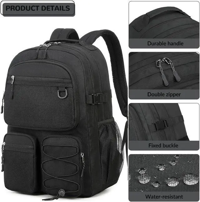 Alt view image 7 of 7 - Lohol Water Resistant Daypack with Mulitiple Pockets for School Travel Outdoor College, 15.6 inch Laptop Backpack for Men and Women (Black)
