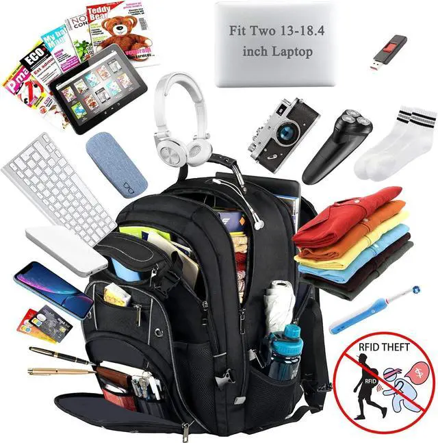 Alt view image 2 of 6 - Extra Large Laptop Backpack, 22" x 17" x 10", 60L Capacity, Multi-Compartment Protection, Fits 15.6-19" Laptops, TSA Approved, RFID Anti-Theft, Sport Travel Backpack