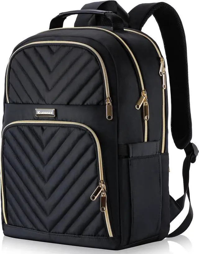 Main image of Laptop Backpack for Women, School Backpack for Teen Girls | 15.6 Inch Quilted Work Backpack Purse, Large Anti-theft Bookbag for Students, Casual Daypacks for Women, Black