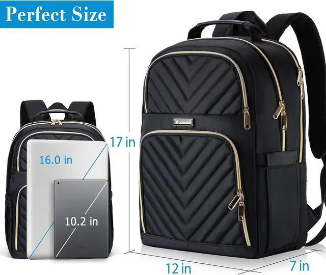 Alt view image 4 of 7 - Laptop Backpack for Women, School Backpack for Teen Girls | 15.6 Inch Quilted Work Backpack Purse, Large Anti-theft Bookbag for Students, Casual Daypacks for Women, Black