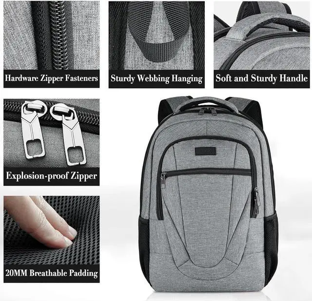 Alt view image 3 of 6 - BIKROD Travel Laptop Backpack, Backpacks for School College Teens, Business Anti Theft Slim Sturdy Backpack for Woman and Men, Adult Computer Work Backpack for 17 IN Laptop, Grey