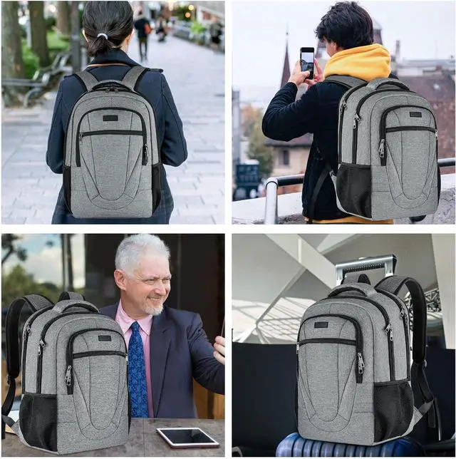 Alt view image 6 of 6 - BIKROD Travel Laptop Backpack, Backpacks for School College Teens, Business Anti Theft Slim Sturdy Backpack for Woman and Men, Adult Computer Work Backpack for 17 IN Laptop, Grey