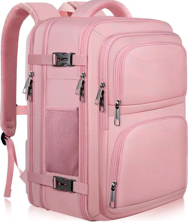 Main image of Travel Backpack for Women, 52L Carry On Backpack, Extra Large Expandable Travel Bag, 18.4 Inch TSA Flight Approved Luggage Personal Item Size with, Teacher Business Daypack, Pink