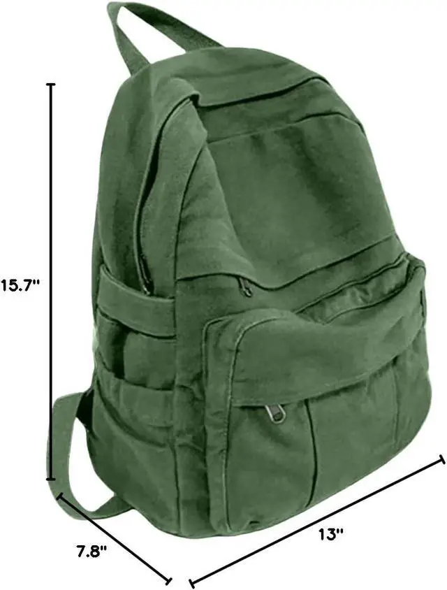 Alt view image 7 of 7 - Canvas Backpack for Women Cute Backpack for Women Vintage Laptop Aesthetic Knapsack-Army Green