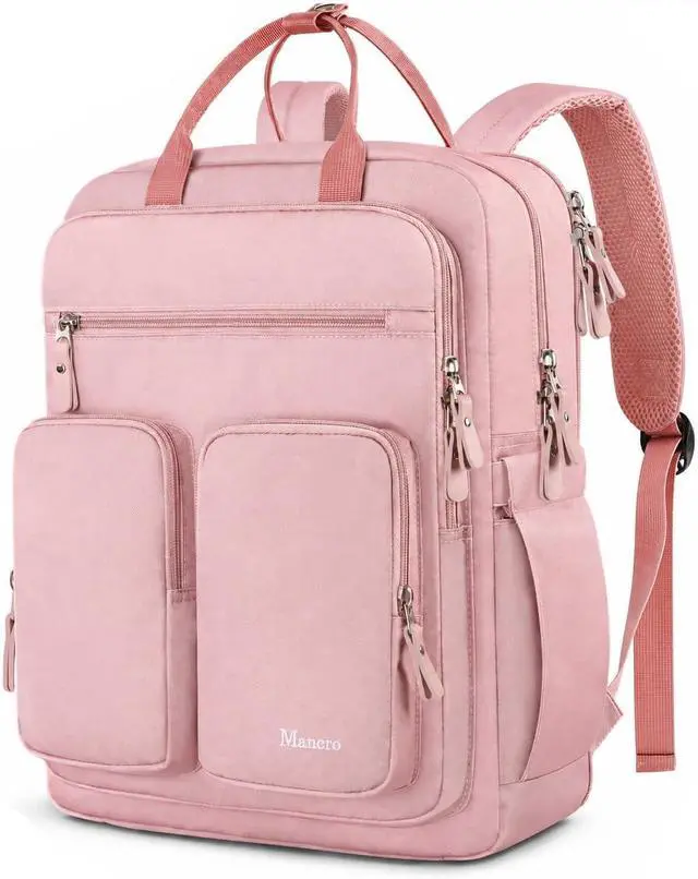 Main image of Mancro College Laptop Backpack for Women with 15.6 Inch Laptop Sleeve, Pink | College Backpack with TSA-Friendly Laptop Compartment & Dry-Wet Pocket, Large Capacity Travel Backpack Daypack for Women
