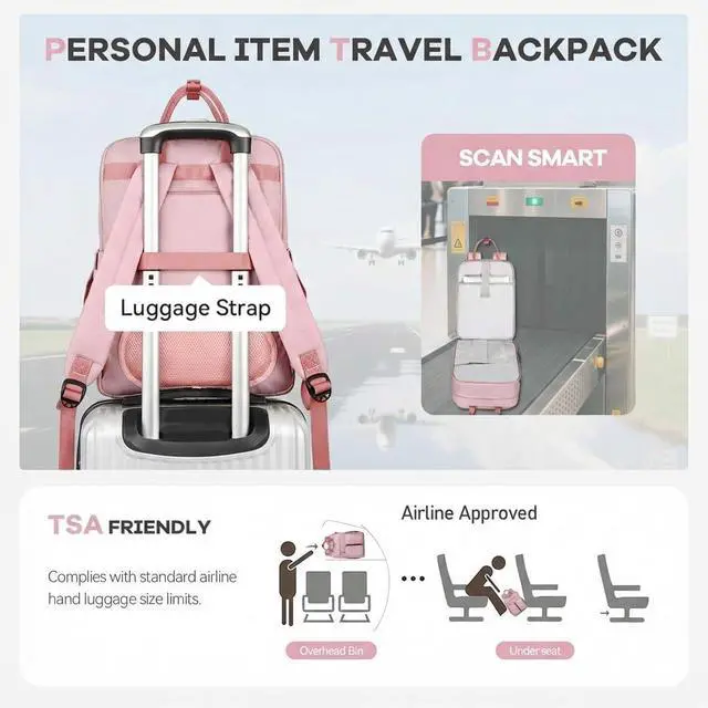Alt view image 5 of 7 - Mancro College Laptop Backpack for Women with 15.6 Inch Laptop Sleeve, Pink | College Backpack with TSA-Friendly Laptop Compartment & Dry-Wet Pocket, Large Capacity Travel Backpack Daypack for Women