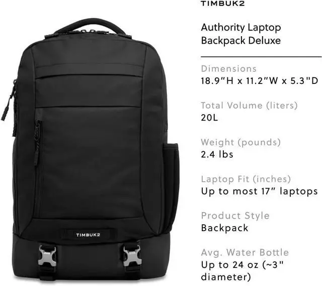 Alt view image 2 of 7 - Timbuk2 Authority Laptop Backpack Deluxe, Eco Black Deluxe