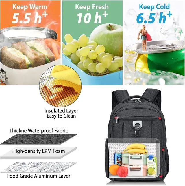 Alt view image 2 of 7 - BIKROD Lunch Backpack, Insulated Cooler Lunch Bag Backpack, Large Travel 17.3 Laptop Back Pack Sturdy Computer College School Bookbag for Women Men for Men Women Work Hiking Picnic