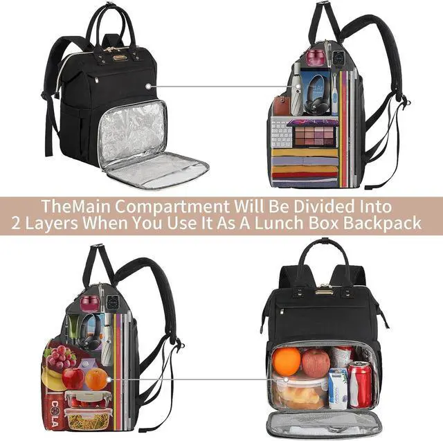 Alt view image 3 of 6 - Lunch Bag Backpack, Insulated Cooler Backpack Lunch Box Laptop Backpack for Women Men Fits 15.6 Inch Laptop